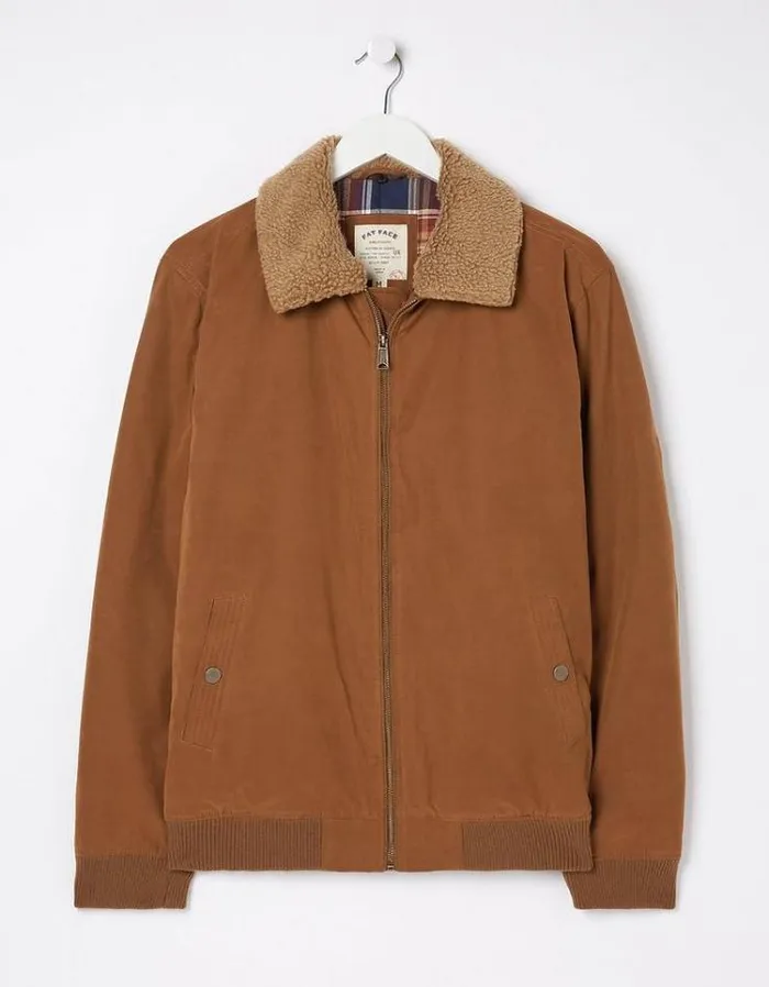 Men FatFace Tall Collection Newlyn Cotton Bomber Jacket Light Brown