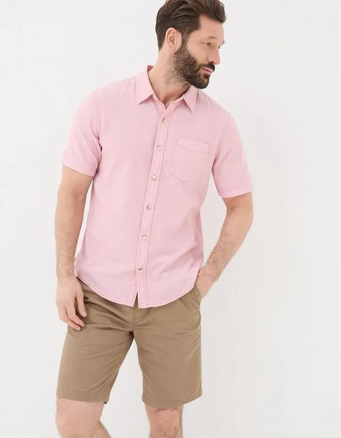 Men FatFace Vacation Shop Bugle Linen Cotton Shirt Pink
