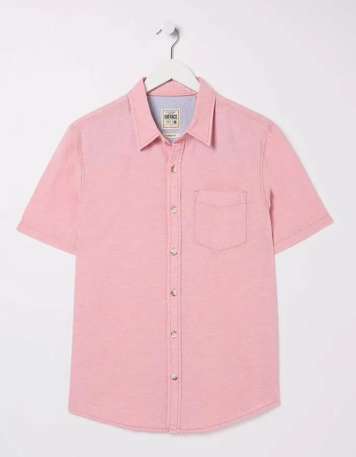 Men FatFace Vacation Shop Bugle Linen Cotton Shirt Pink
