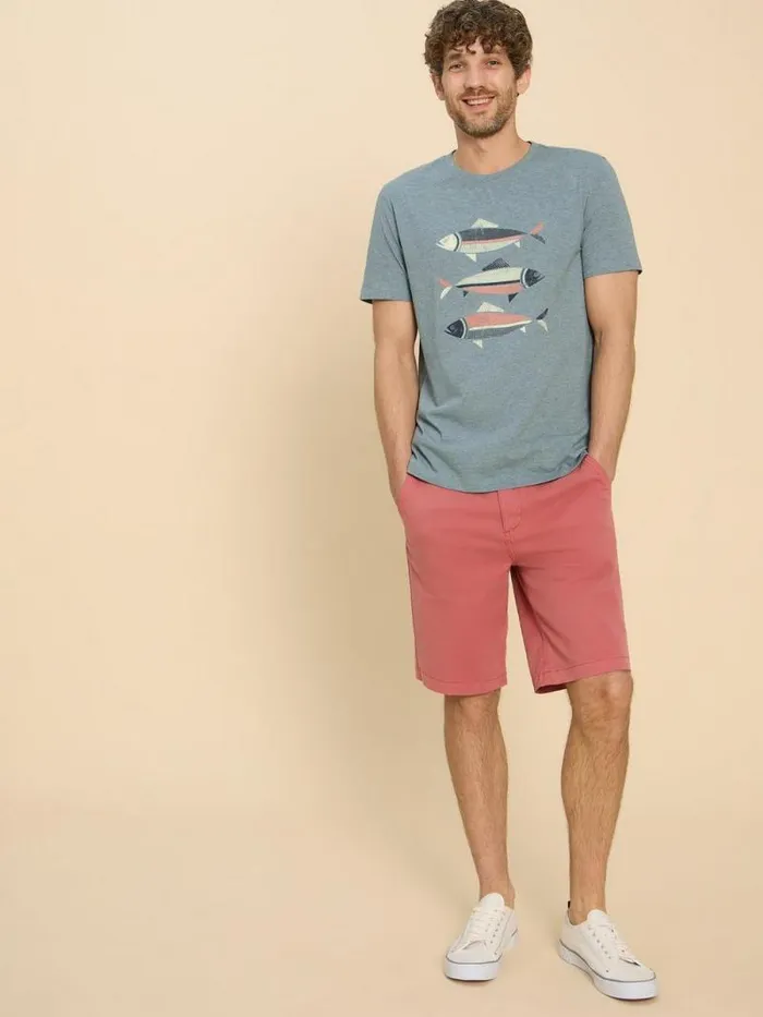 Men Fish Graphic Short Sleeve Tee Denim Print White Stuff TShirts