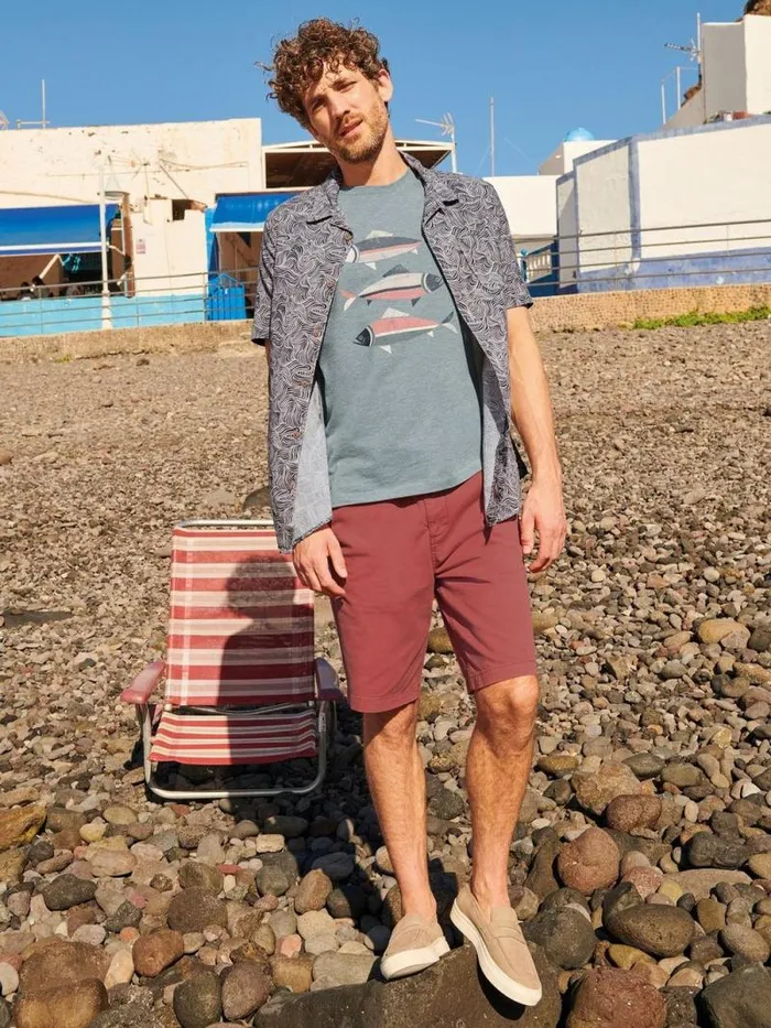 Men Fish Graphic Short Sleeve Tee Denim Print White Stuff TShirts
