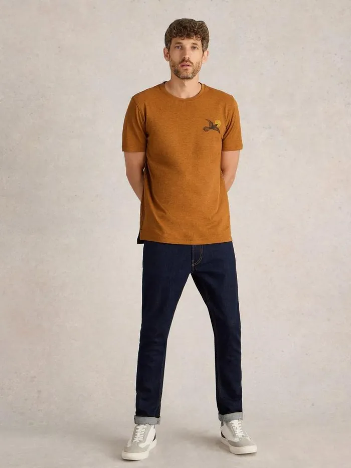Men Hawk Graphic Tee Orange Print White Stuff TShirts