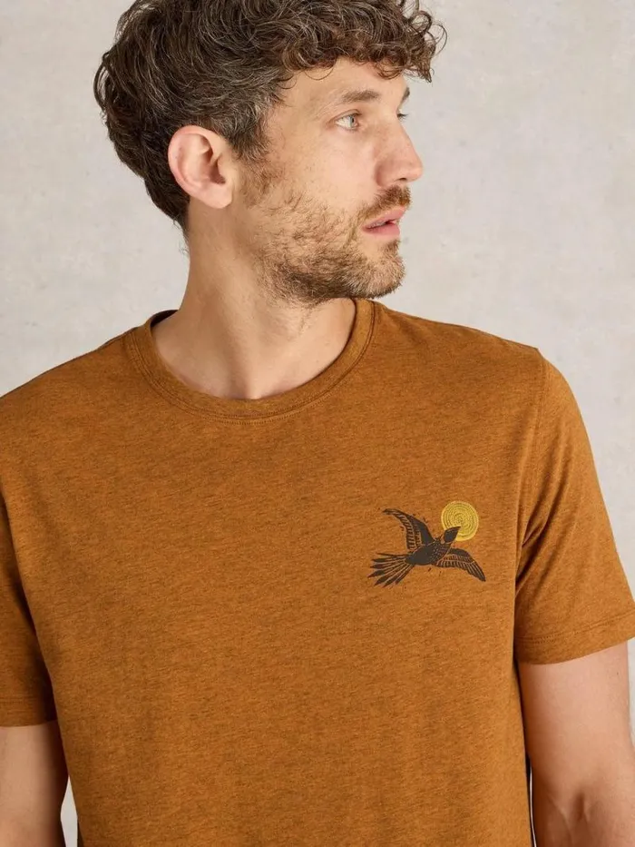 Men Hawk Graphic Tee Orange Print White Stuff TShirts Men Hawk Graphic Tee Orange Print White Stuff TShirts