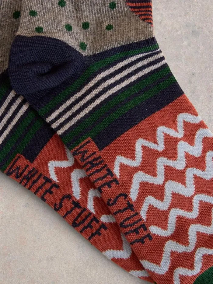 Men Hotch Potch Ankle Knitted Sock Orange Multi White Stuff Socks