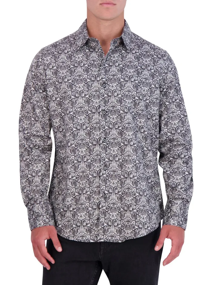 Men Long Sleeve Button Down Shirts Robert Graham DAWSON LONG SLEEVE BUTTON FRON SHIRT Black Men Long Sleeve Button Down Shirts Robert Graham DAWSON LONG SLEEVE BUTTON FRON SHIRT Black