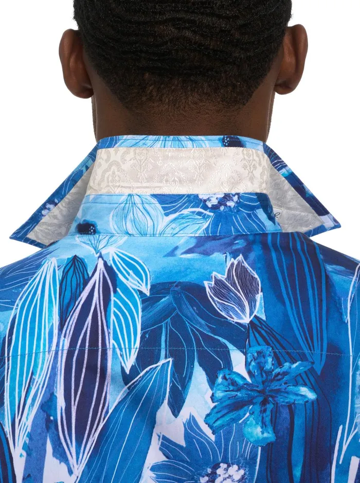 Men Long Sleeve Button Down Shirts Robert Graham LIMITED EDITION FLORAL ESCAPE BUTTON FRONT SHIRT Blue