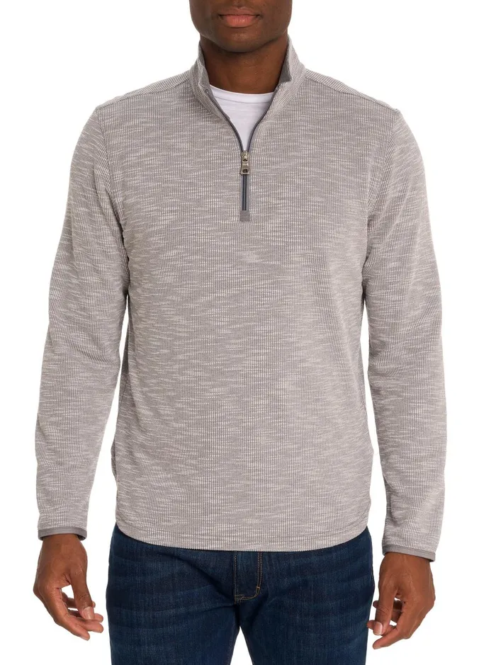 Men Long Sleeve Knits Robert Graham SPEILBERG 14 ZIP LONG SLEEVE KNIT Light Grey