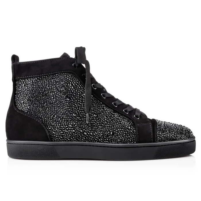 Men Louis Strass Sneakers 8211 Suede Calf And Strass 8211 Black Christian Louboutin Sneakers