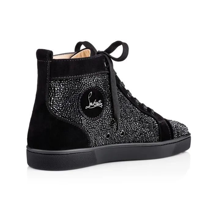 Men Louis Strass Sneakers 8211 Suede Calf And Strass 8211 Black Christian Louboutin Sneakers