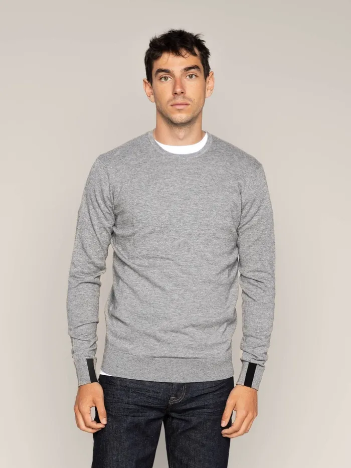 Men MMGAdam Supima ONeck Knit Grey Melange Knits MOS MOSH