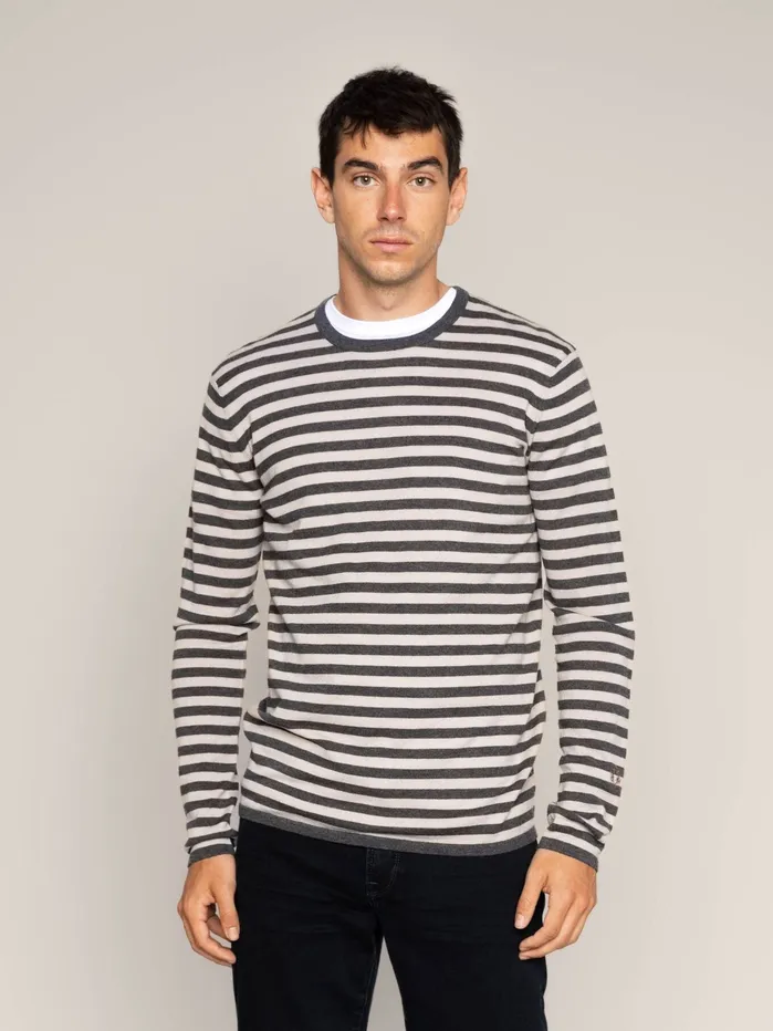 Men MOS MOSH MMGAdam Soft Stripe Knit Charcoal Melange Stripe Knits
