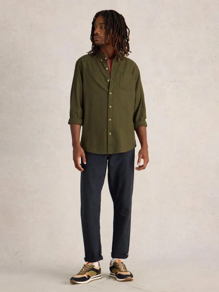 Men Nep Oxford Shirt Khaki Green White Stuff Shirts