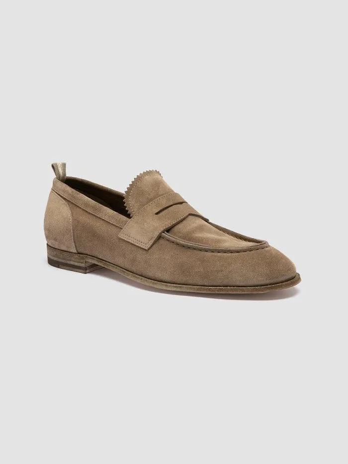 Men Officine Creative Footwear SOLITUDE 001 Taupe Suede Penny Loafers Men Officine Creative Footwear SOLITUDE 001 Taupe Suede Penny Loafers