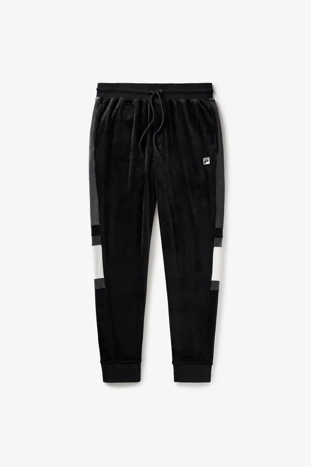 Men Pants and Shorts Fila Smart Retro Velour Block Track Pants 985 Blackgardeniaasphalt