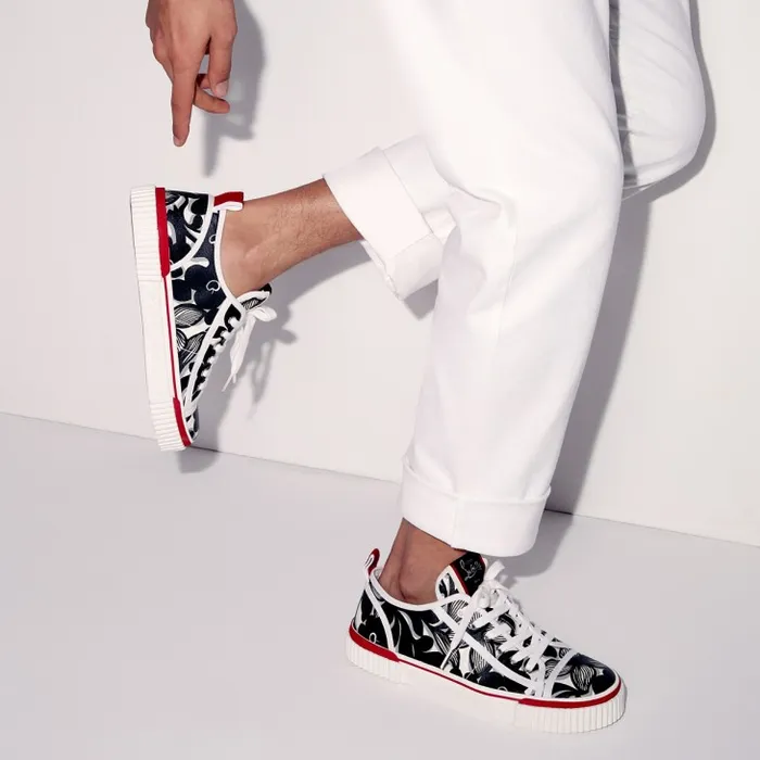 Men Pedro Junior Sneakers 8211 Petunia Printed Fabric 8211 Black Christian Louboutin Sneakers Men Pedro Junior Sneakers 8211 Petunia Printed Fabric 8211 Black Christian Louboutin Sneakers