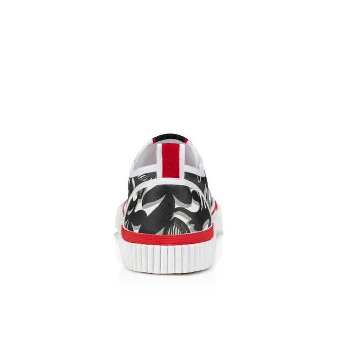 Men Pedro Junior Sneakers 8211 Petunia Printed Fabric 8211 Black Christian Louboutin Sneakers