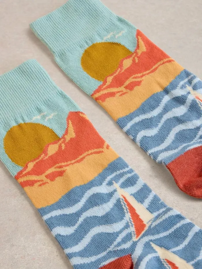 Men Sailing Scenic Ankle Sock Blue Multi White Stuff Socks