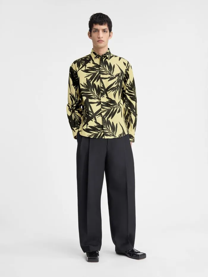 Men Shirts JACQUEMUS The Simon Shirt Print Foliage Black Yellow