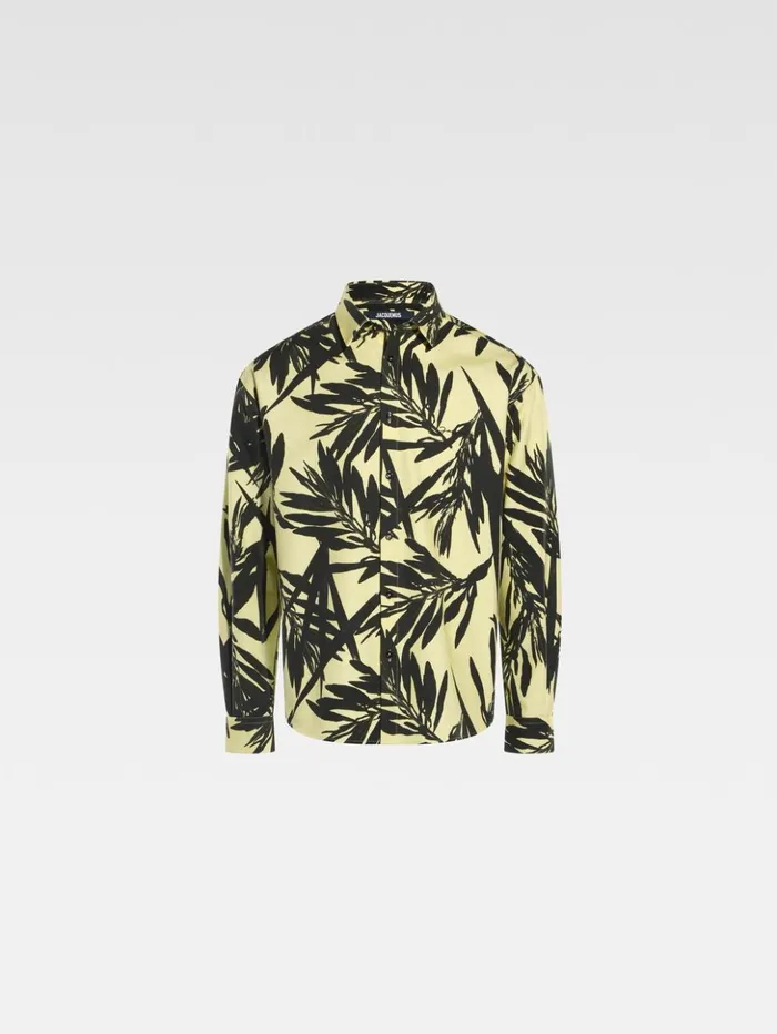 Men Shirts JACQUEMUS The Simon Shirt Print Foliage Black Yellow
