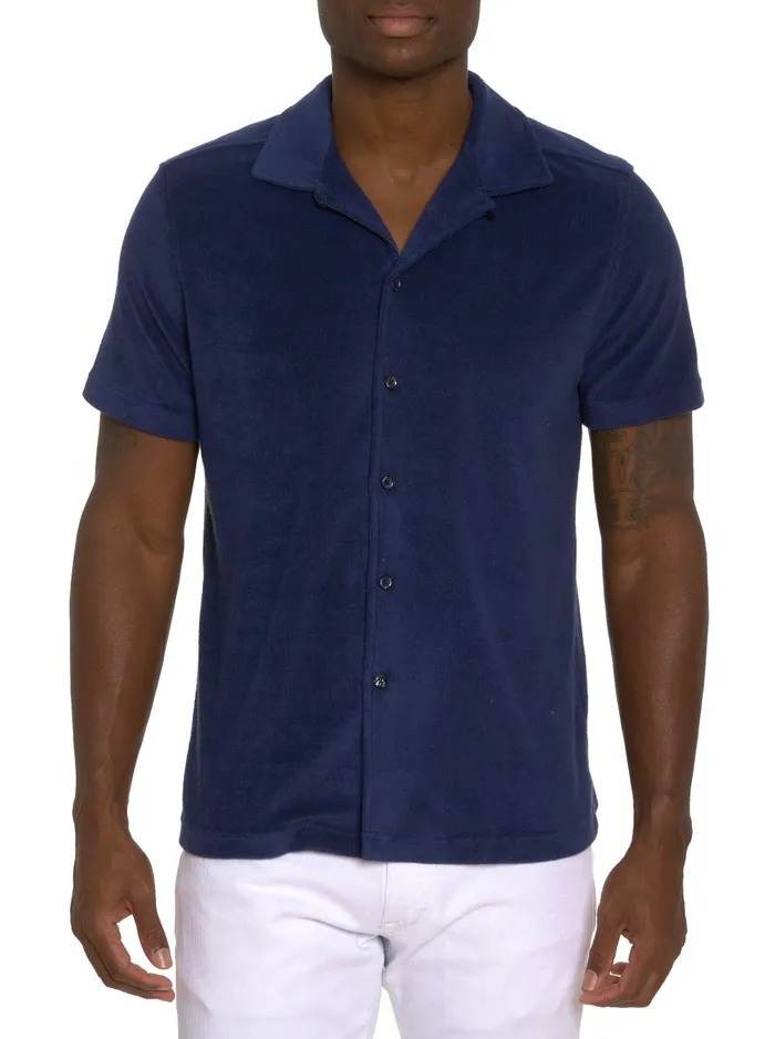 Men Short Sleeve Button Down Shirts Robert Graham CABANA BOY SHORT SLEEVE KNIT SHIRT Navy