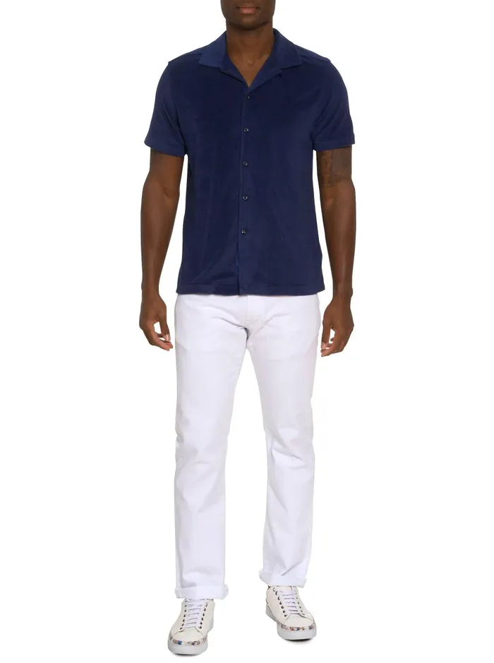 Men Short Sleeve Button Down Shirts Robert Graham CABANA BOY SHORT SLEEVE KNIT SHIRT Navy