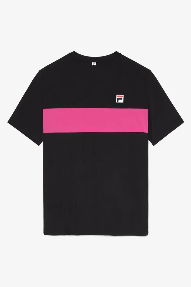 Men Tennis Fila Tennis Essentials Short Sleeve Crew 001 Black Pink Glo