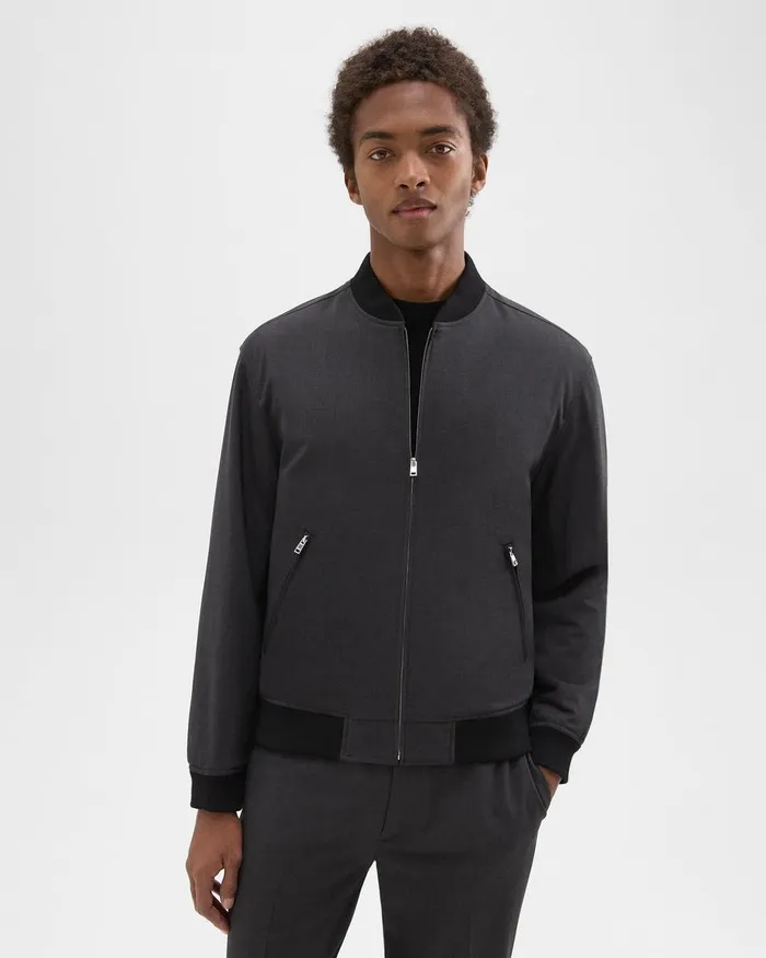 Men Theory Outerwear Tailored Bomber Jacket In Stretch Wool Dark Charcoal