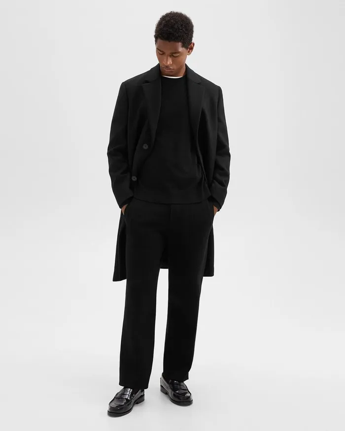 Men Theory Outerwear Topcoat In Recycled WoolBlend Melton Black