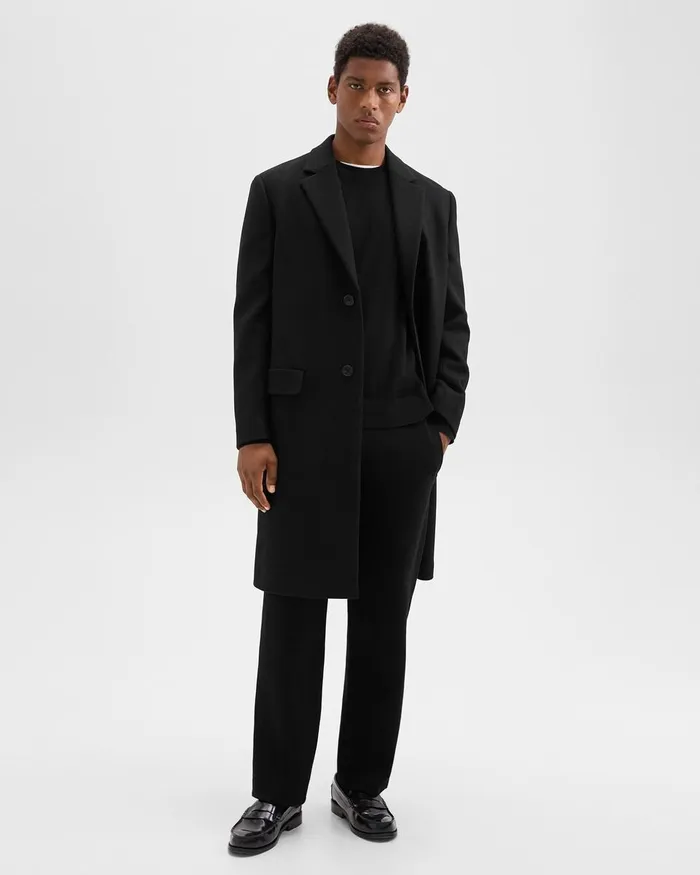 Men Theory Outerwear Topcoat In Recycled WoolBlend Melton Black