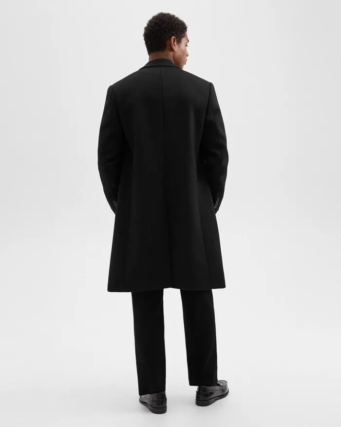 Men Theory Outerwear Topcoat In Recycled WoolBlend Melton Black