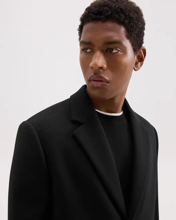 Men Theory Outerwear Topcoat In Recycled WoolBlend Melton Black