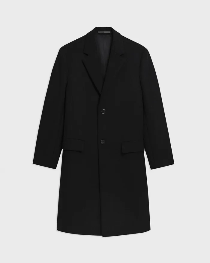 Men Theory Outerwear Topcoat In Recycled WoolBlend Melton Black