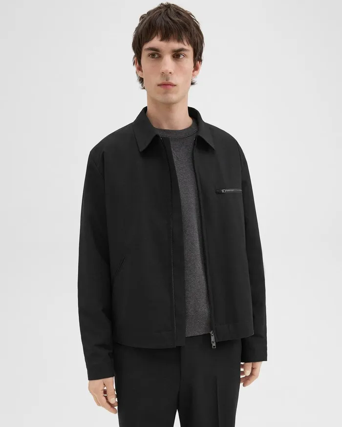 Men Theory Outerwear Workwear Jacket In WoolBlend Twill Black
