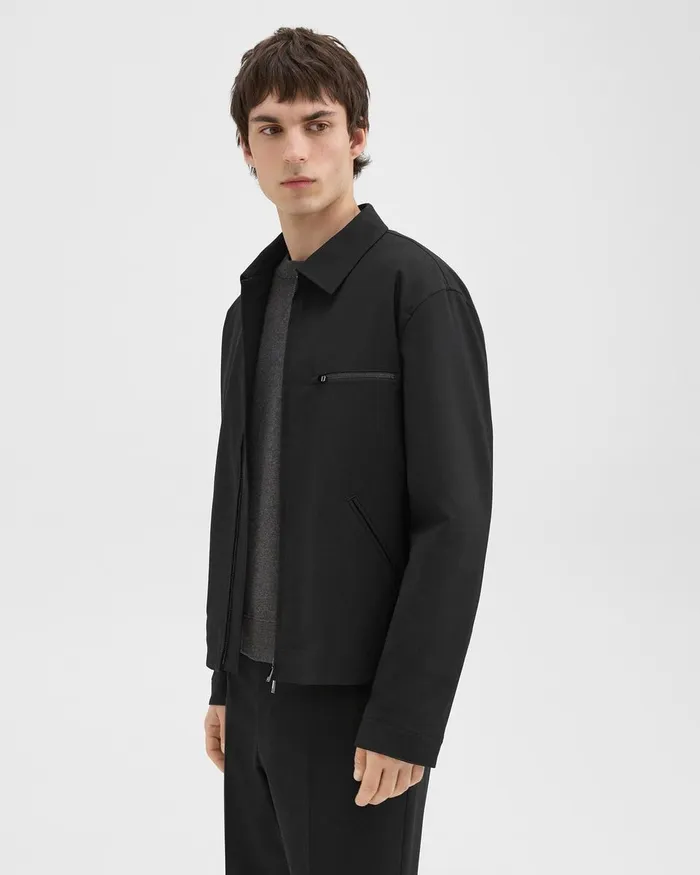 Men Theory Outerwear Workwear Jacket In WoolBlend Twill Black