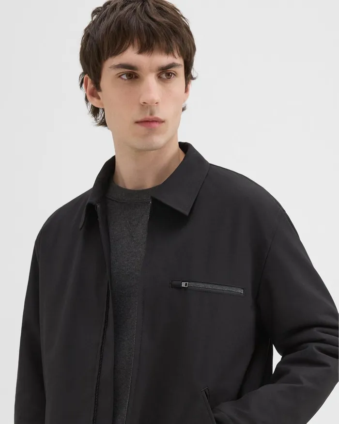 Men Theory Outerwear Workwear Jacket In WoolBlend Twill Black