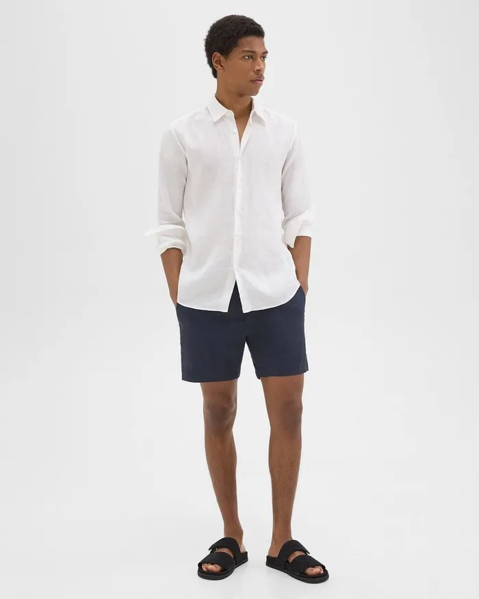 Men Theory Pants Curtis 7quot Drawstring Short In Good Linen Space