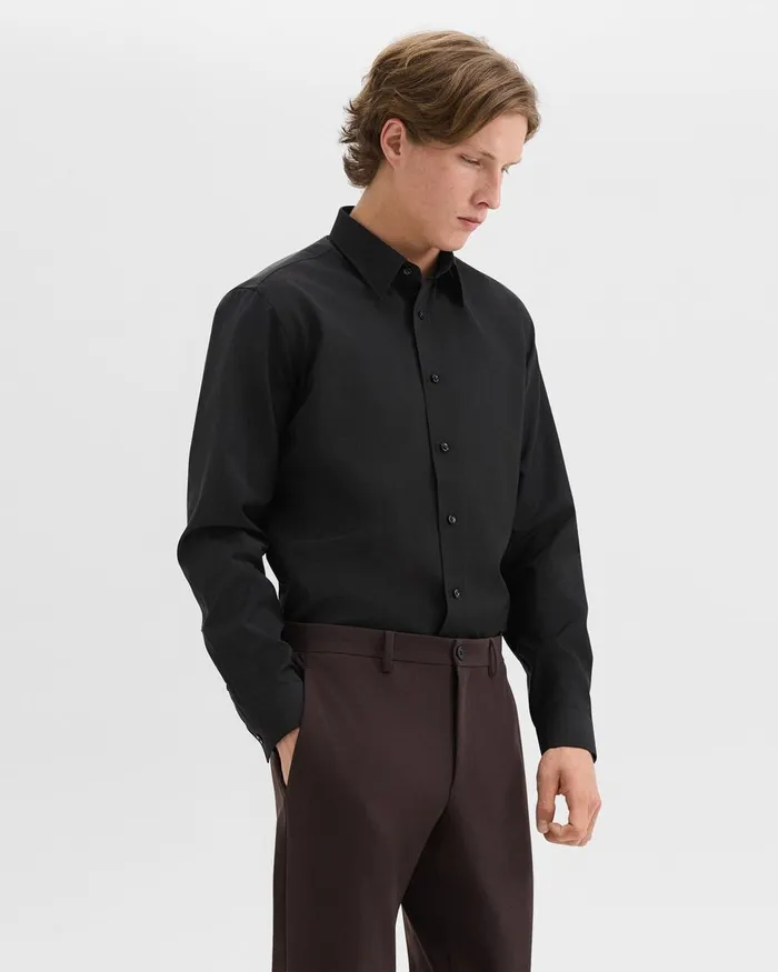 Men Theory Shirts Hugh Shirt In Virgin Wool Black