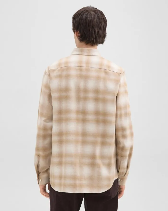 Men Theory Shirts Irving Shirt In Plaid Cotton Flannel Natural Melange