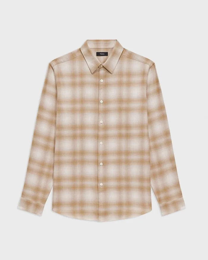 Men Theory Shirts Irving Shirt In Plaid Cotton Flannel Natural Melange