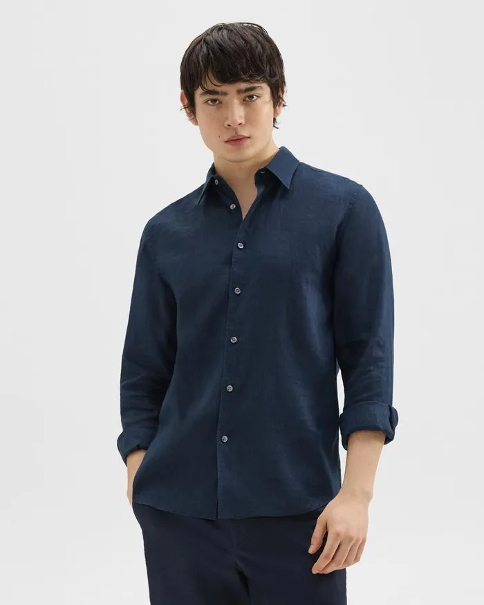 Men Theory Shirts Irving Shirt In Relaxed Linen Baltic