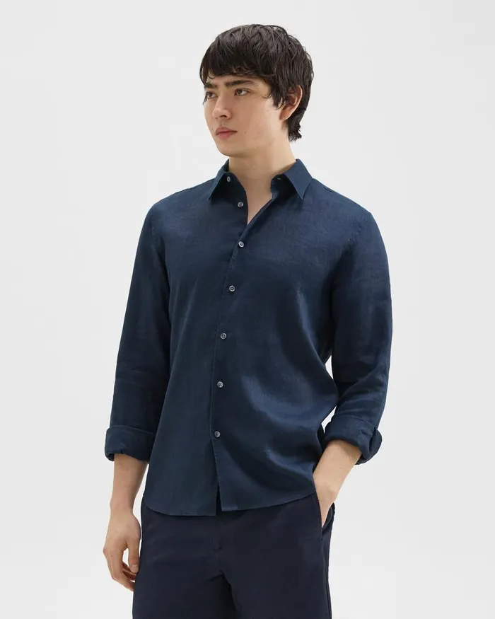Men Theory Shirts Irving Shirt In Relaxed Linen Baltic