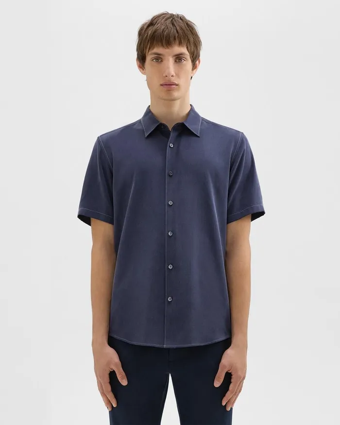Men Theory Shirts Irving ShortSleeve Shirt In Fluid Twill Baltic