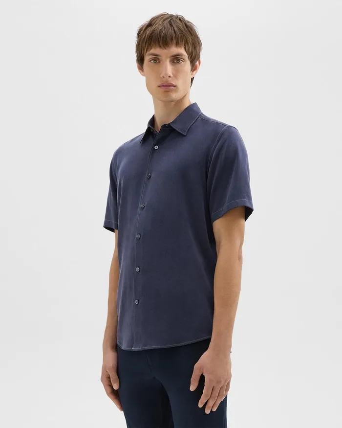 Men Theory Shirts Irving ShortSleeve Shirt In Fluid Twill Baltic