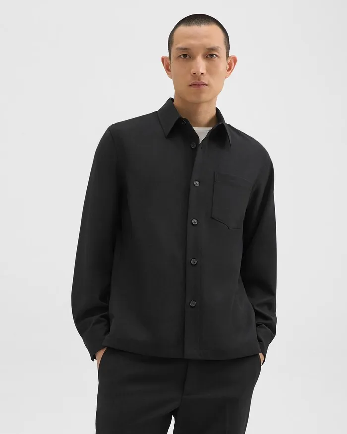 Men Theory Shirts Overshirt In WoolBlend Twill Black
