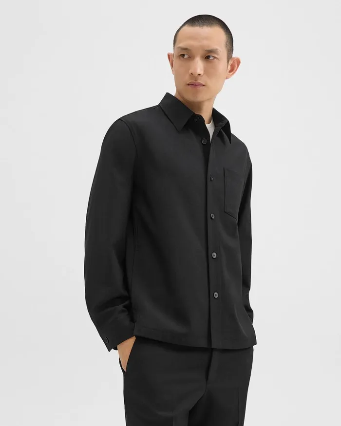 Men Theory Shirts Overshirt In WoolBlend Twill Black