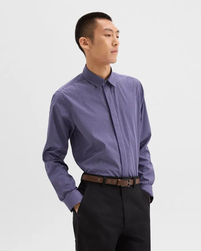 Men Theory Shirts Straight Shirt In Striped CottonBlend Marinalight Grey Multi
