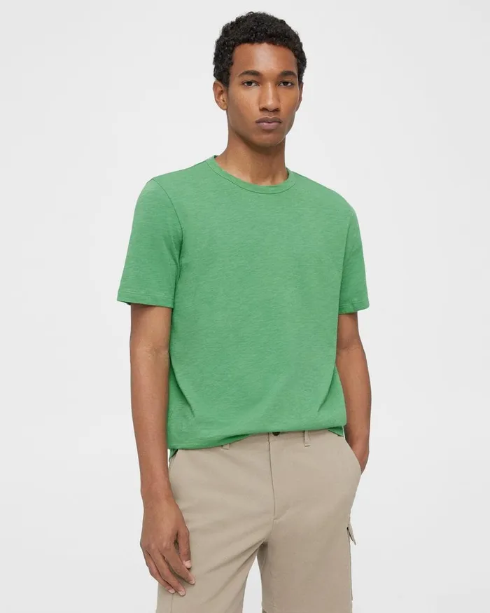 Men Theory TShirts Polos Essential Tee In Cosmos Slub Cotton Jade Green