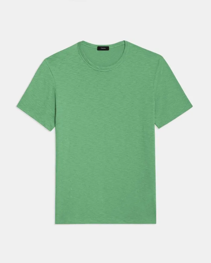 Men Theory TShirts Polos Essential Tee In Cosmos Slub Cotton Jade Green