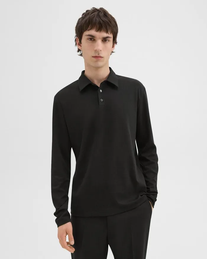 Men Theory TShirts Polos LongSleeve Polo Shirt In Cotton Jersey Black
