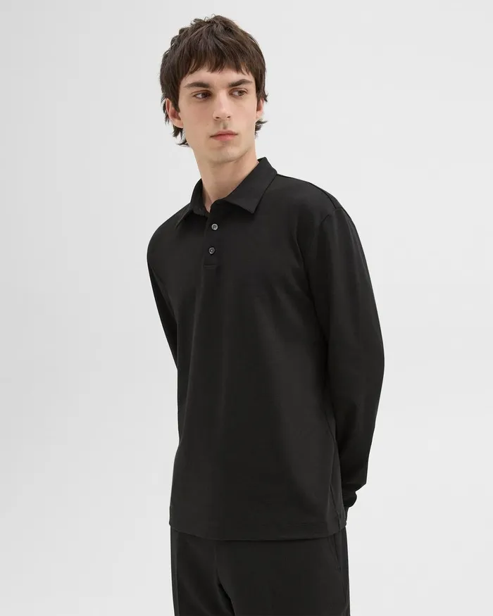 Men Theory TShirts Polos LongSleeve Polo Shirt In Cotton Jersey Black